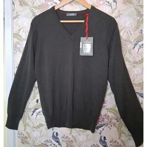 Kangra 100% Cashmere Olive Green Gray V Neck Pullover Sweater Size Medium NWT